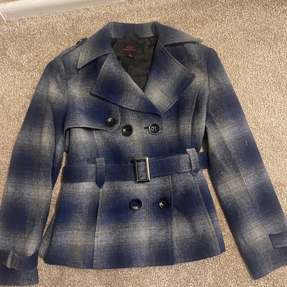 Women’s Blue & Gray Coat with Belt